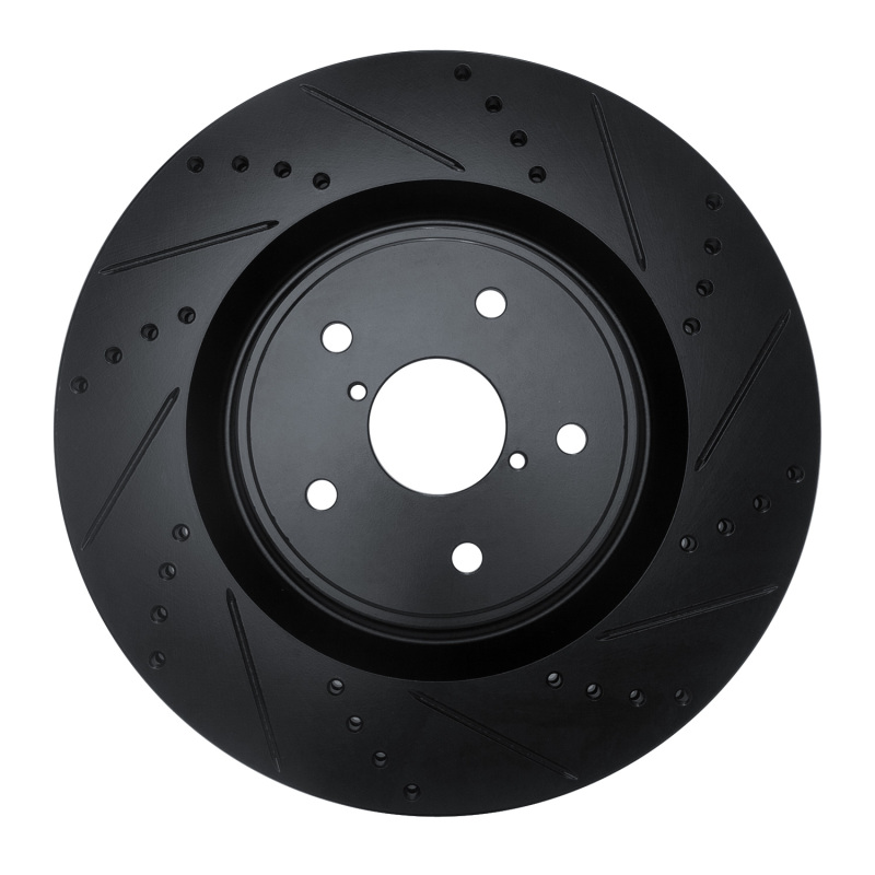 Subaru WRX STI Brake Rotor (1) - Front Right - R1 Concepts - Drilled & Slotted - Black - `18-`25